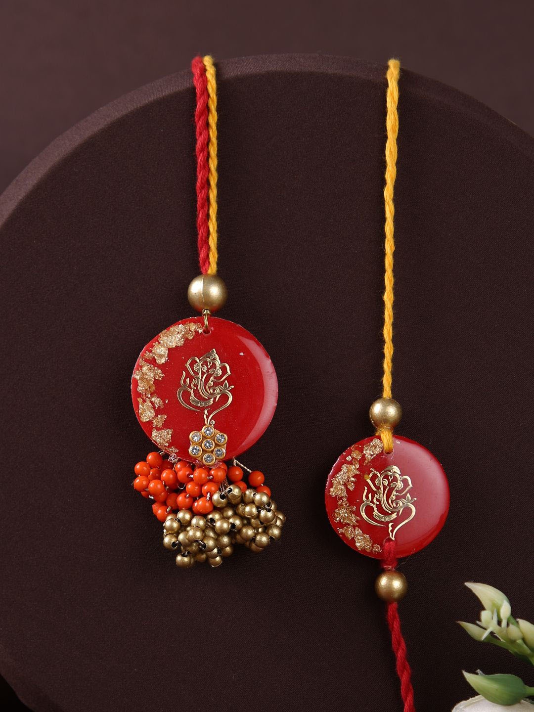 

Anouk Bhaiya Bhabhi Beaded Thread Rakhi With Roli Chawal & Greetings Card, Gold