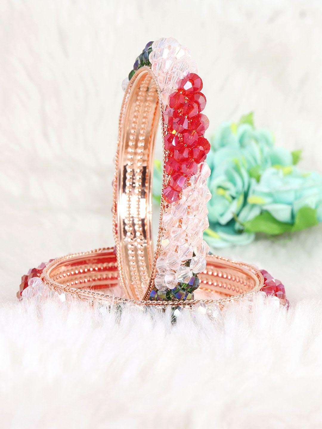 

NMII Set of 2 Artificial Beads Beaded Bangles, Red