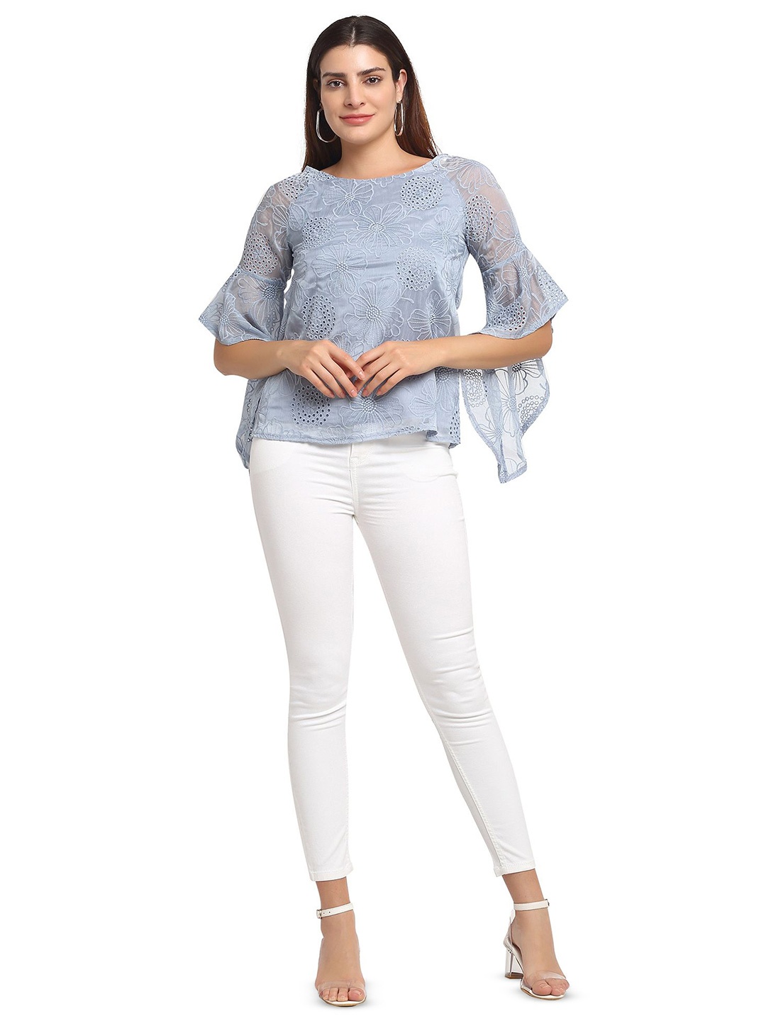 

Global Republic Flutter Sleeve Top, Blue