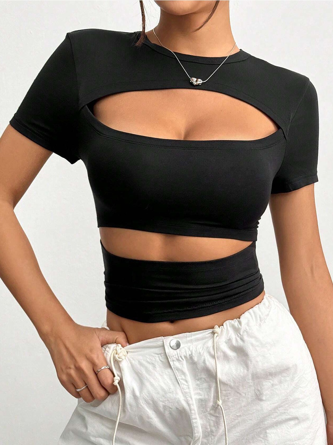 

StyleCast Styled Back Crop Top, Black