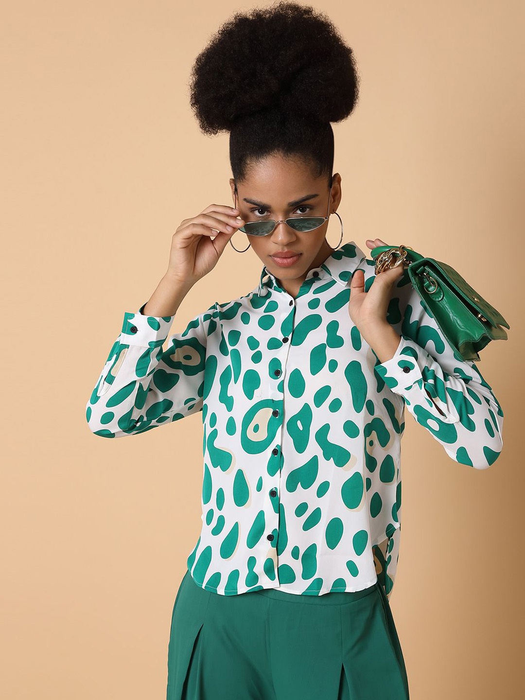 

SHOWOFF Printed Long Sleeves Shirt With Palazzos, White