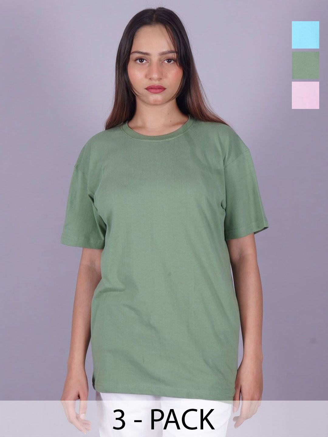 

VYVE Women Pack Of 3 Round Neck Solid T-shirts, Multi