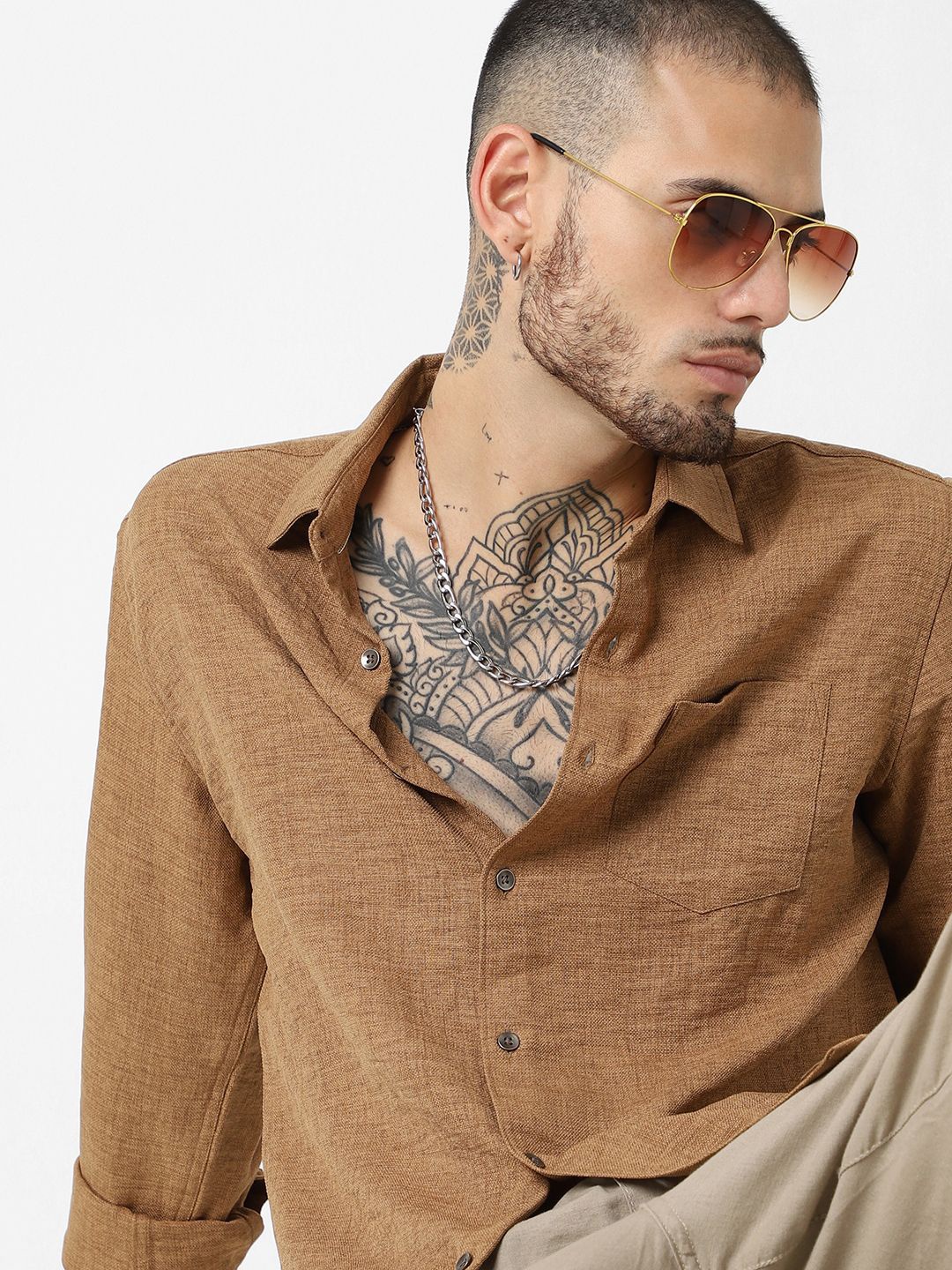 

VASTRADO Men Classic Slim Fit Opaque Casual Shirt, Brown