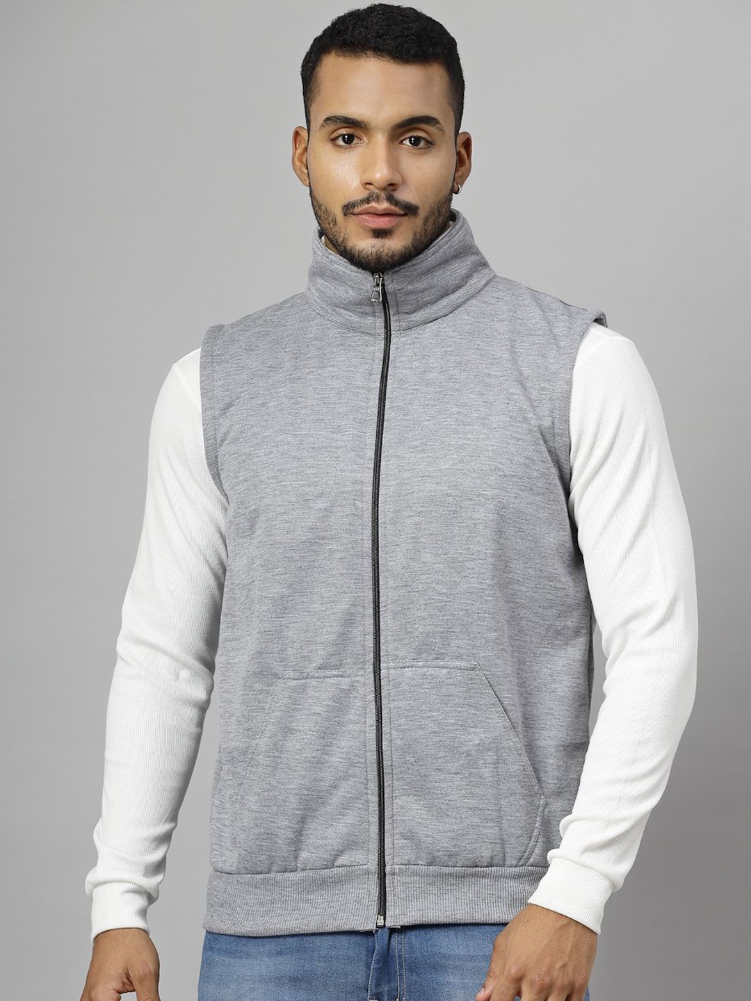 

UZARUS Men Lightweight Crop Running Open Front Jacket, Grey melange