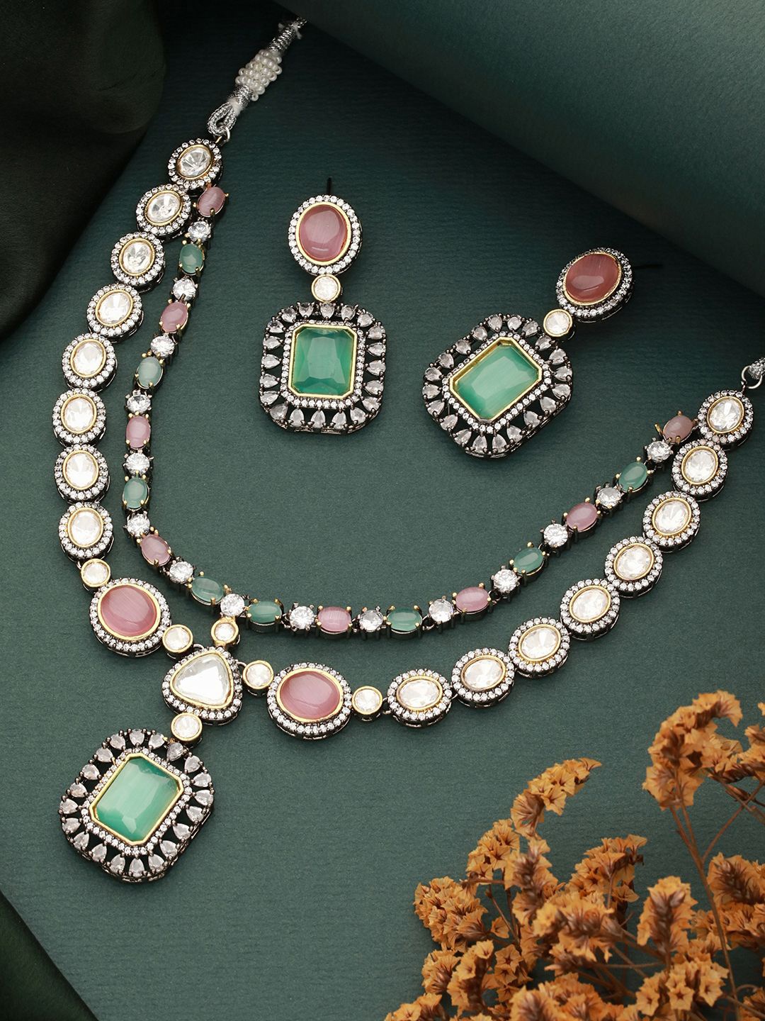 

Saraf RS Jewellery Silver-Plated Kundan Stone Studded Jewellery Set