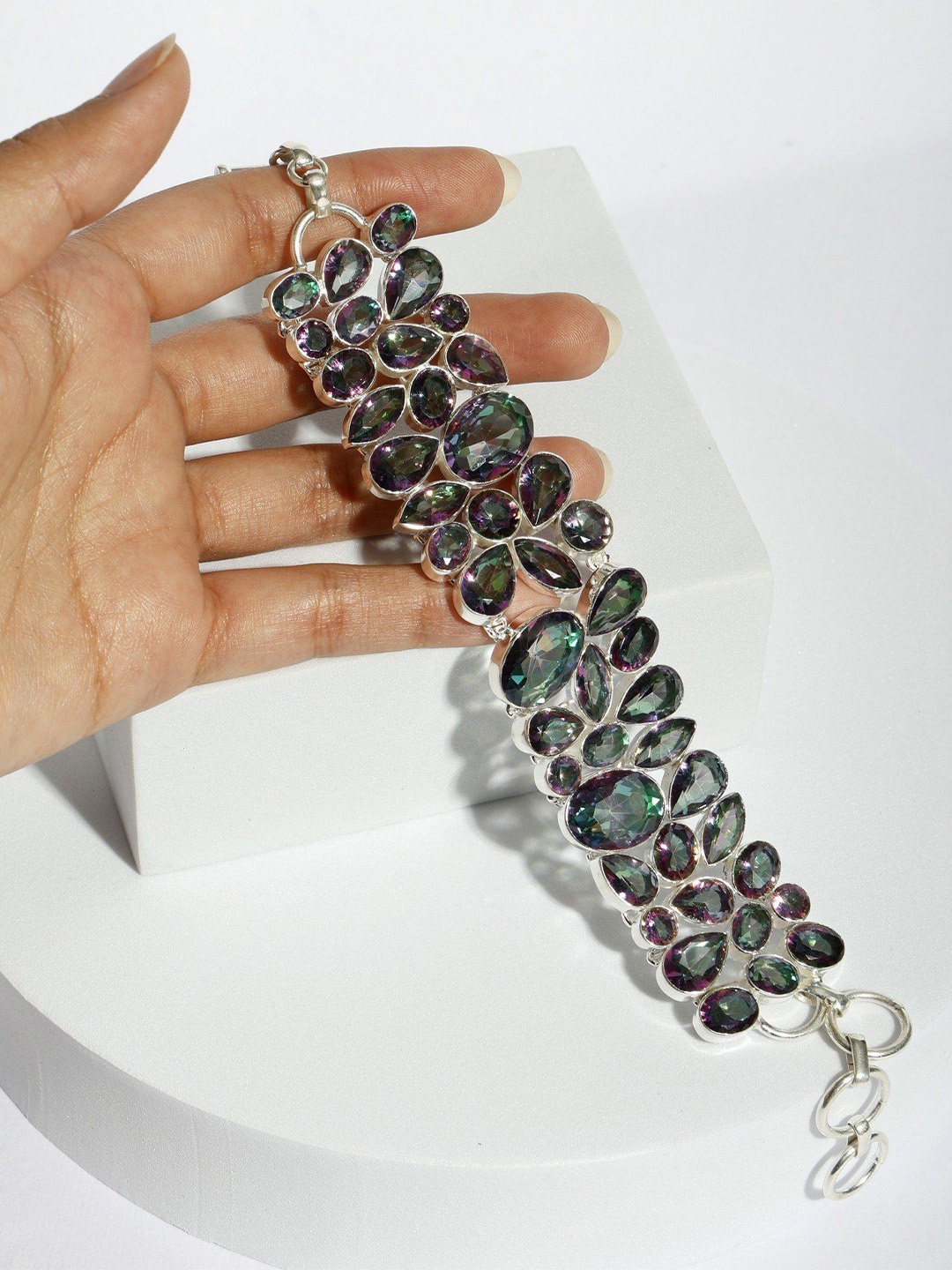 

Exotic India Faceted Mystic Topaz Gemstone Sterling Silver Bracelet