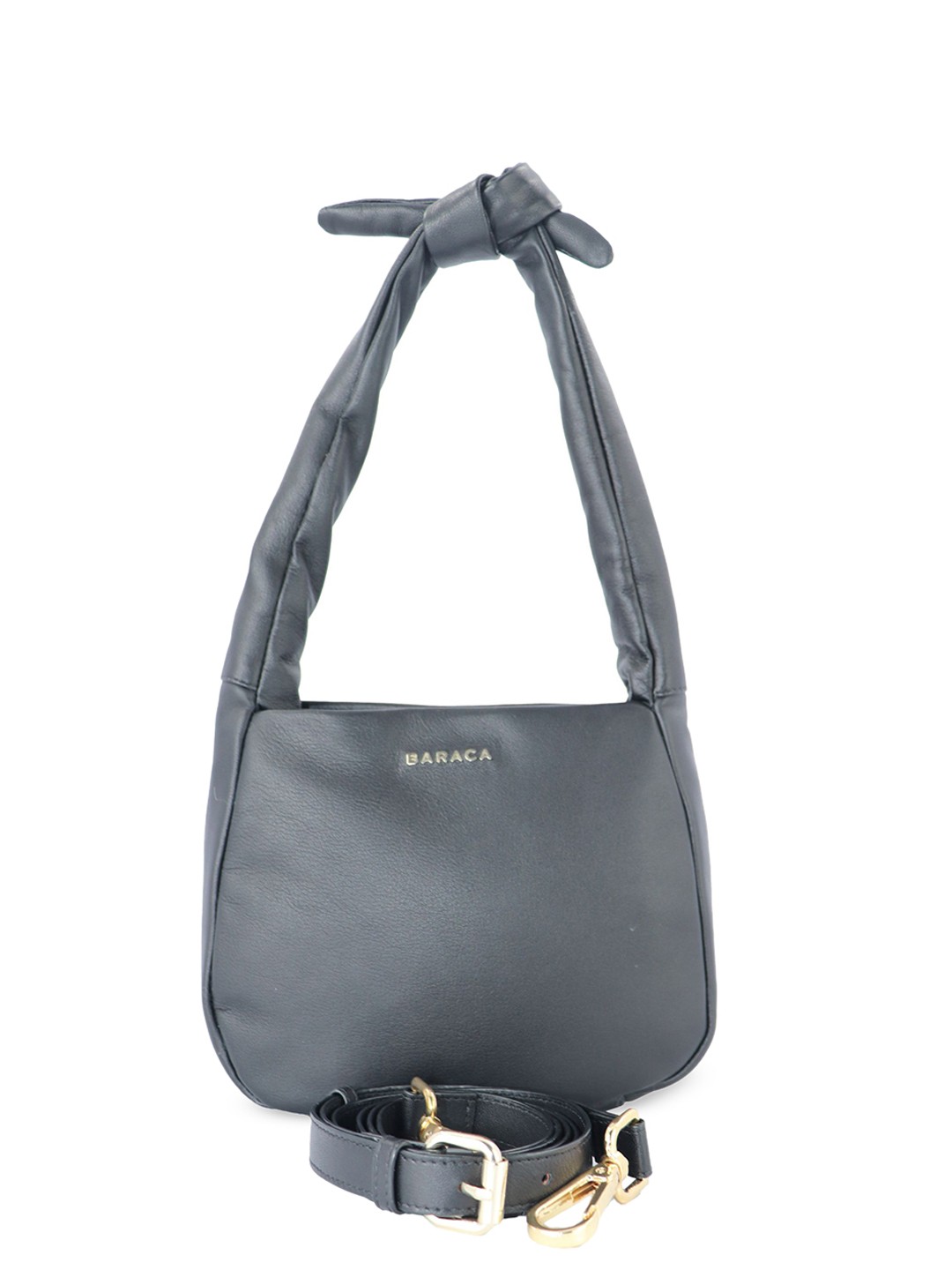 

Baraca Leather Structured Shoulder Bag with Tasselled, Black