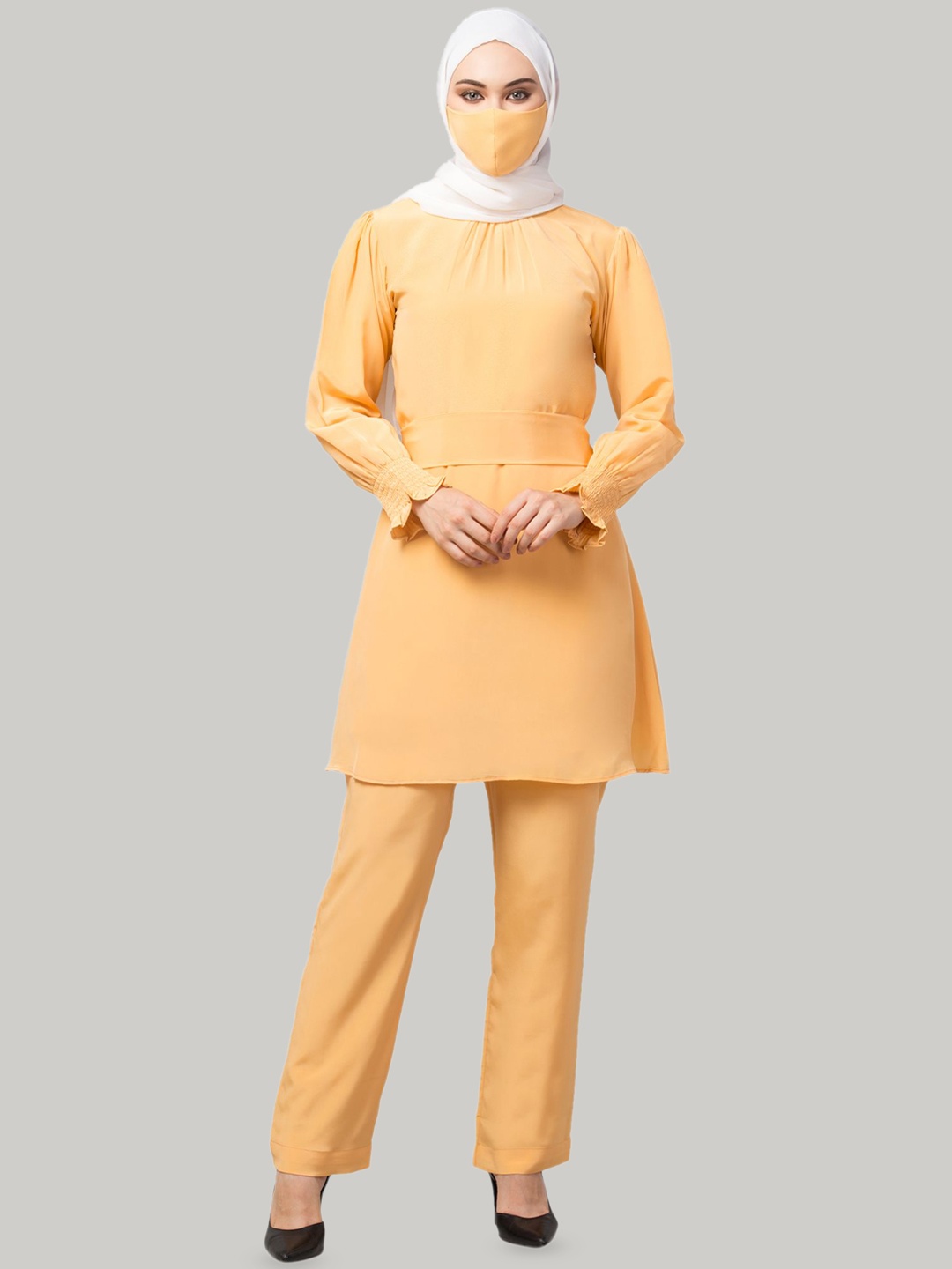

MUSHKIYA Puff Sleeves Tunic & Trousers, Mustard