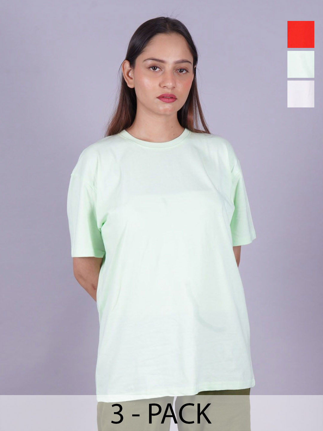 

VYVE Women Pack Of 3 Round Neck Solid T-shirts, White