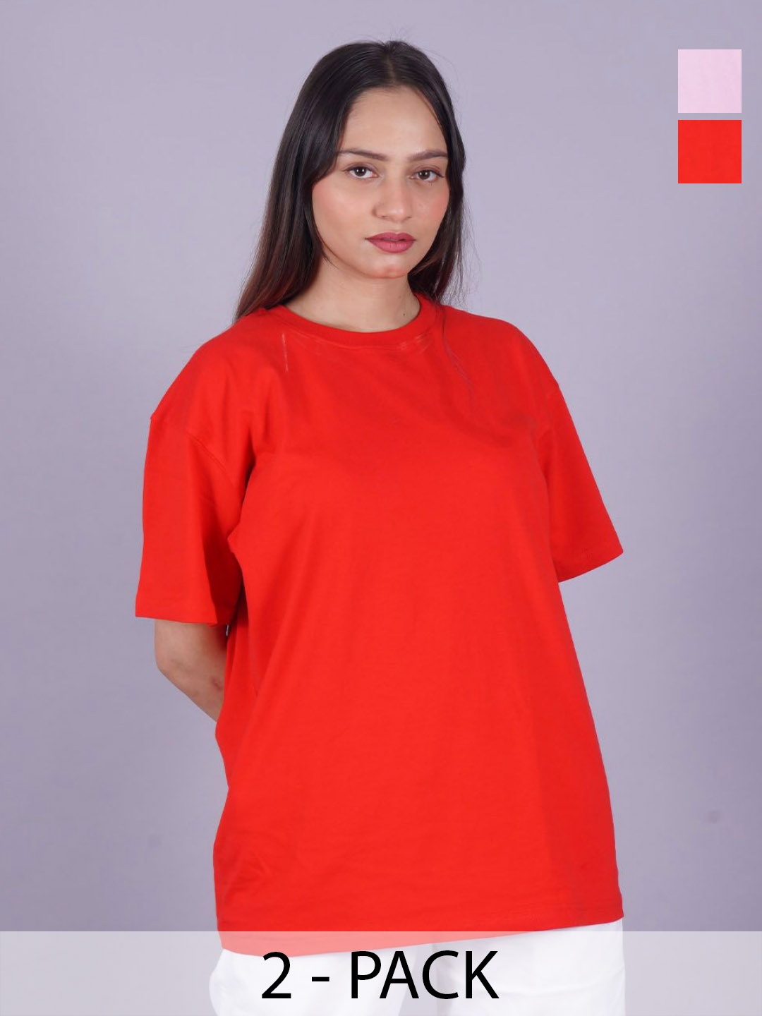 

VYVE Women Pack Of 2 Round Neck Solid T-shirt, Red