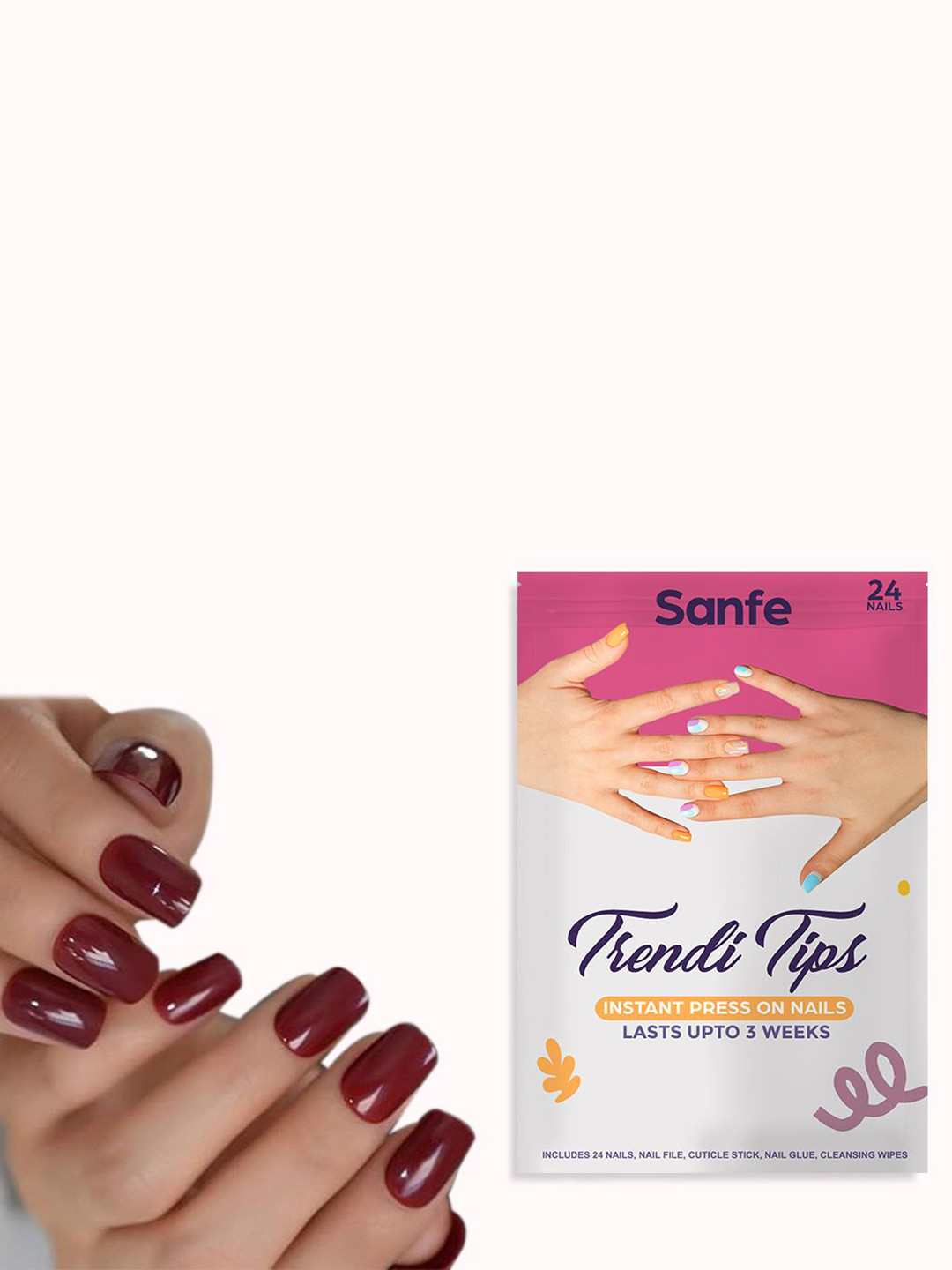 

Sanfe Set Of 24 Press On Artificial Nails - Blood Marry, Red