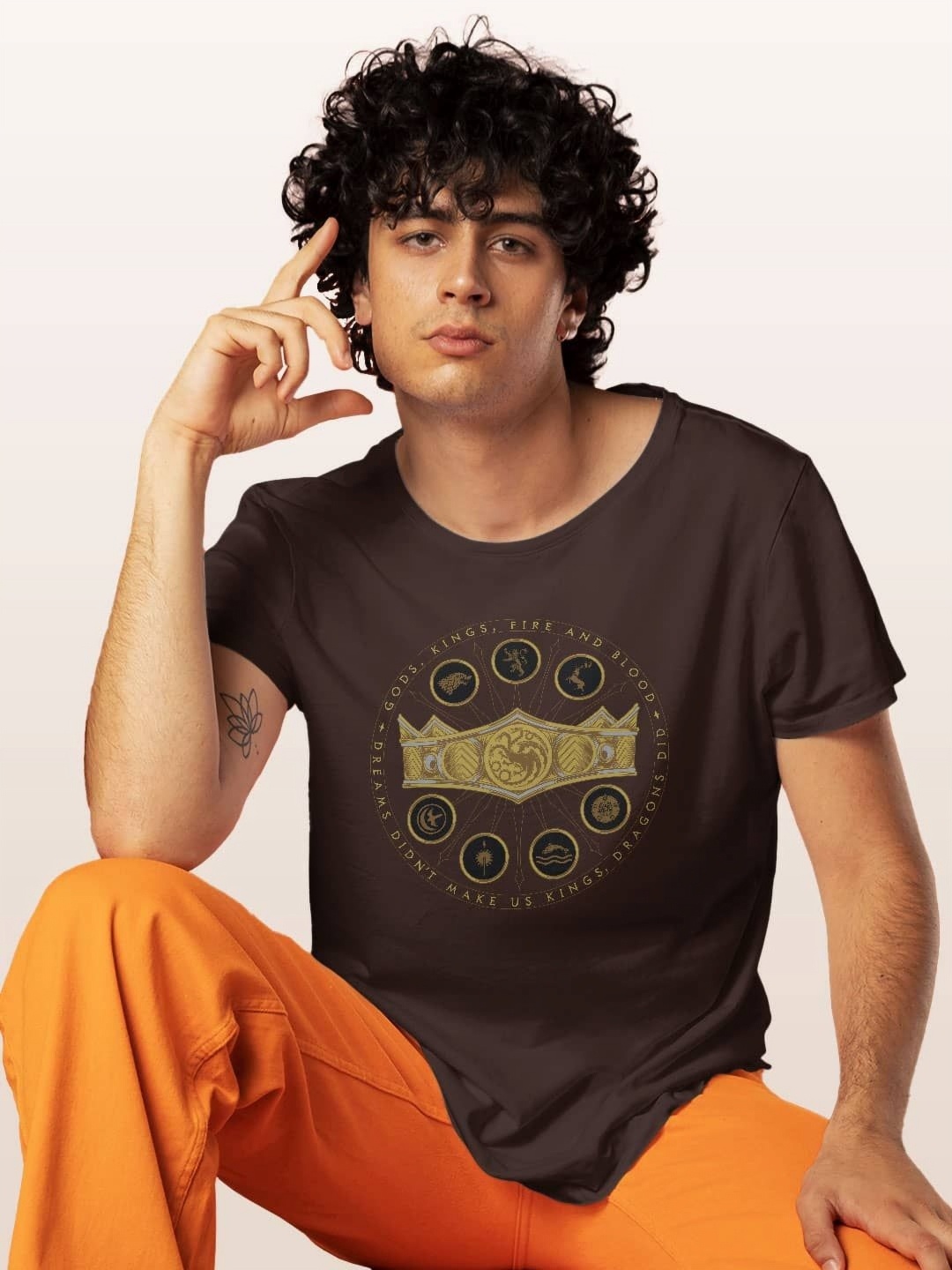 

macmerise Men Typography Printed V-Neck T-shirt, Brown