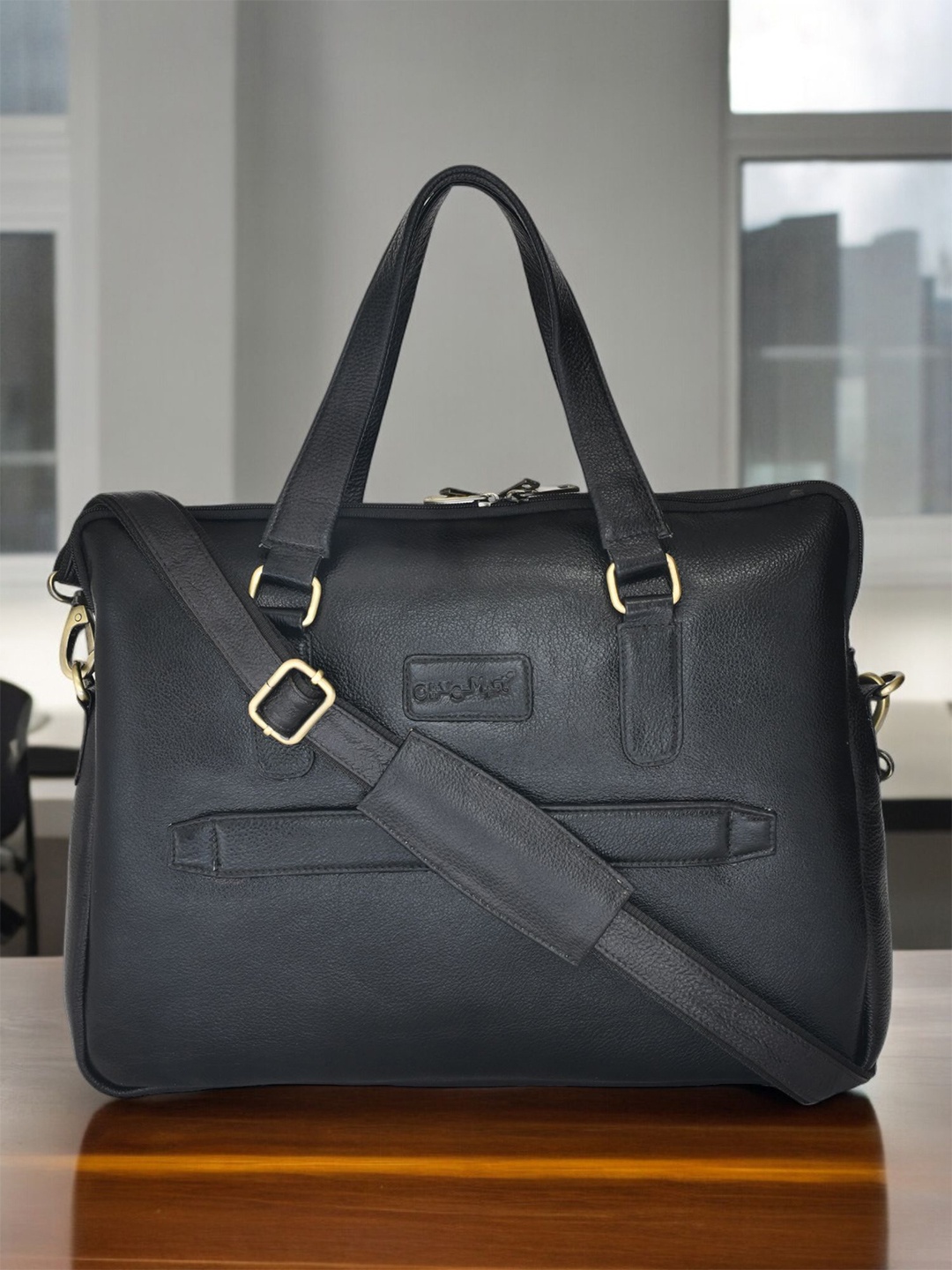 

OLIVE MIST Unisex Leather Laptop Bag, Black