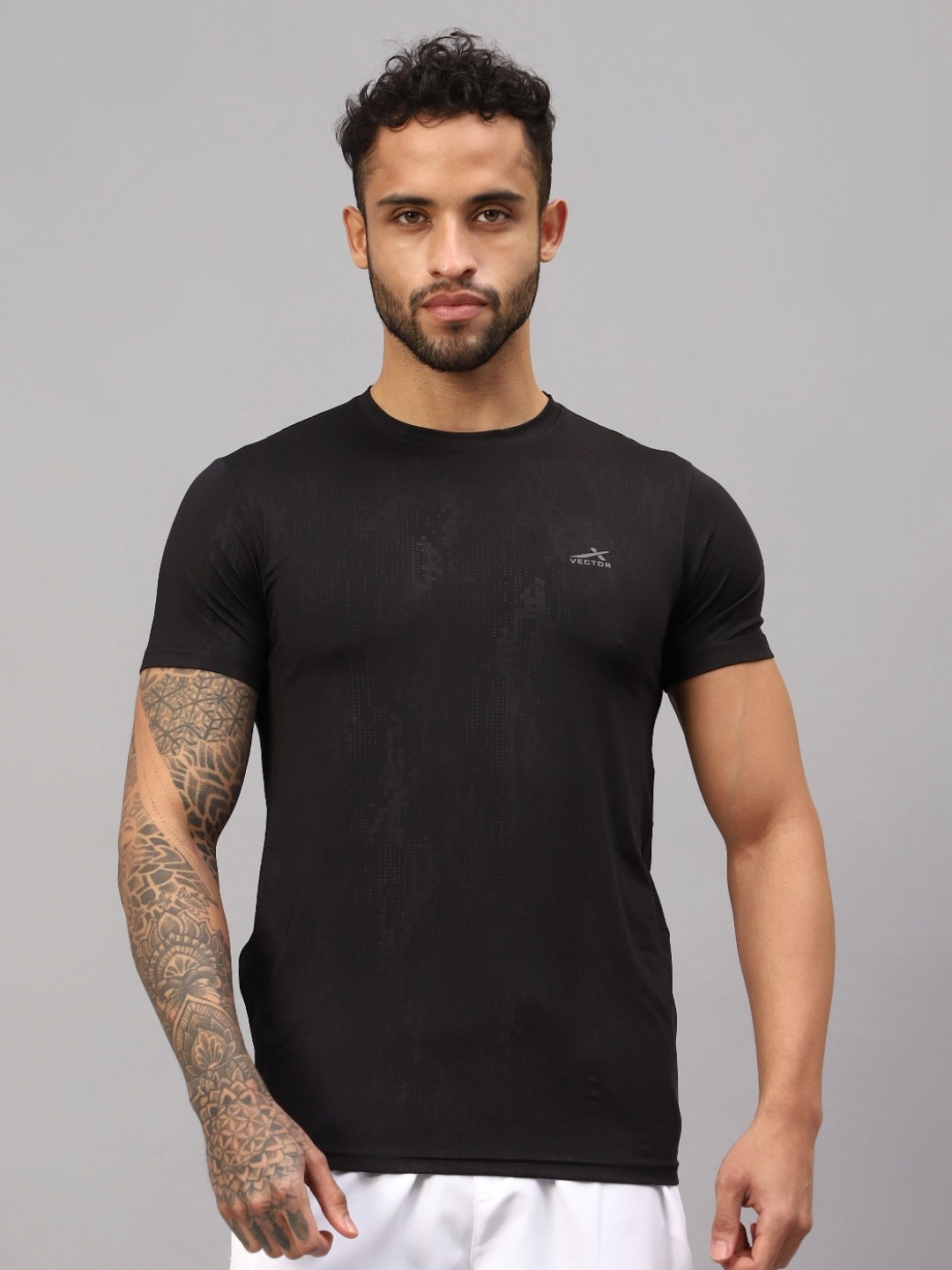 

VECTOR X Men Abstract Printed Neck T-shirt, Black