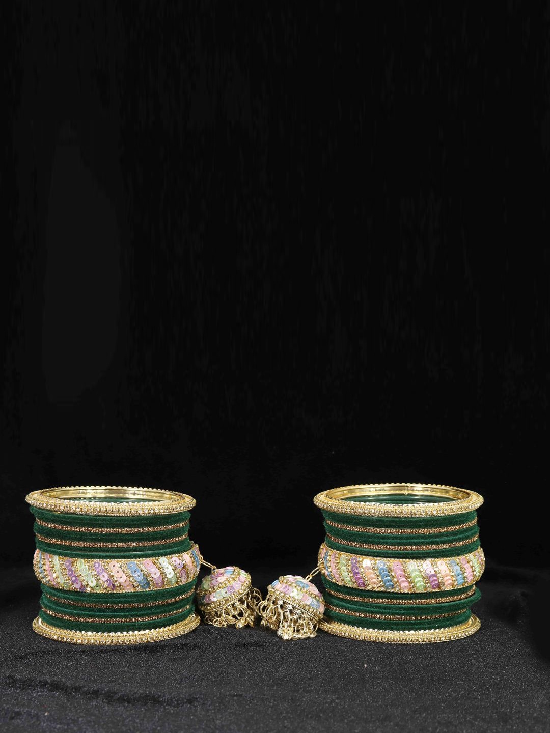 

NMII Pack of 38 Zircon Stone Jhumka Latkan Bangles, Green