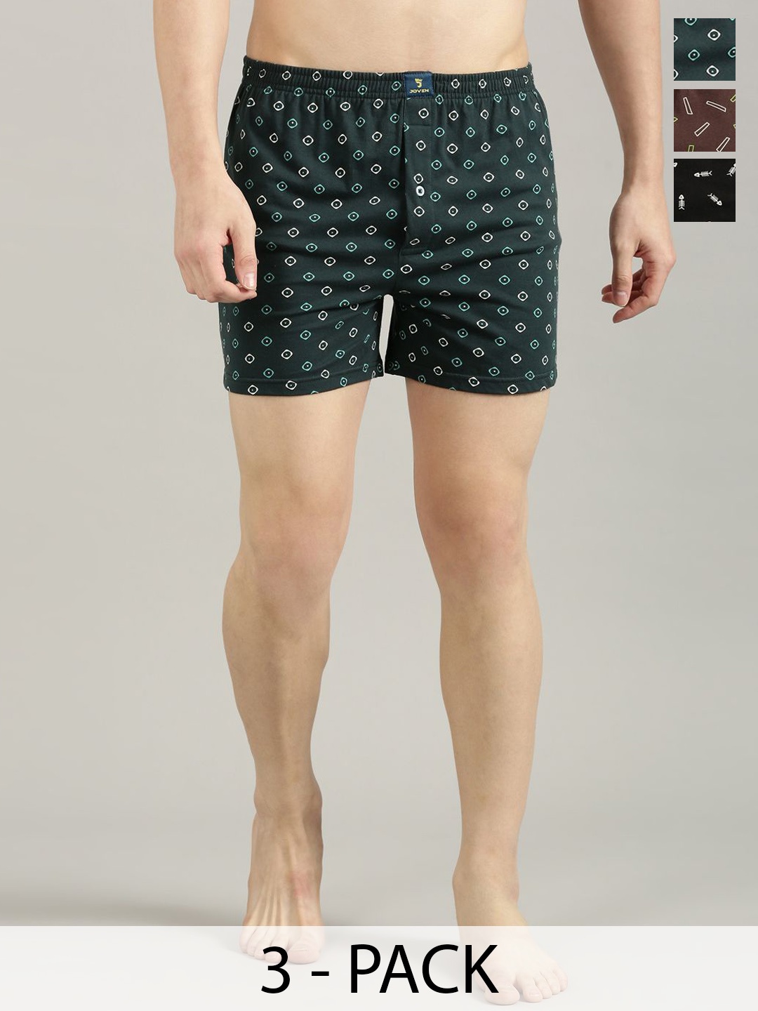 

Joven Pack Of 3 Printed Pure Cotton Boxers JB3K-03, Green