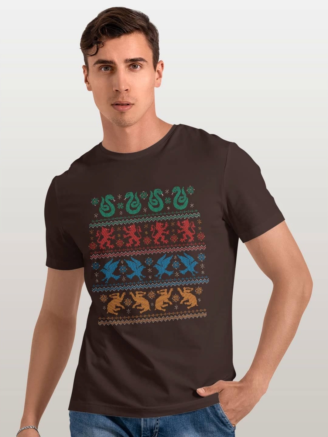 

macmerise Men Typography Printed Pockets T-shirt, Brown