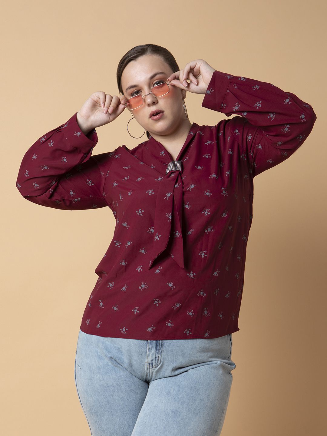 

SHOWOFF Floral Print Crepe Top, Maroon