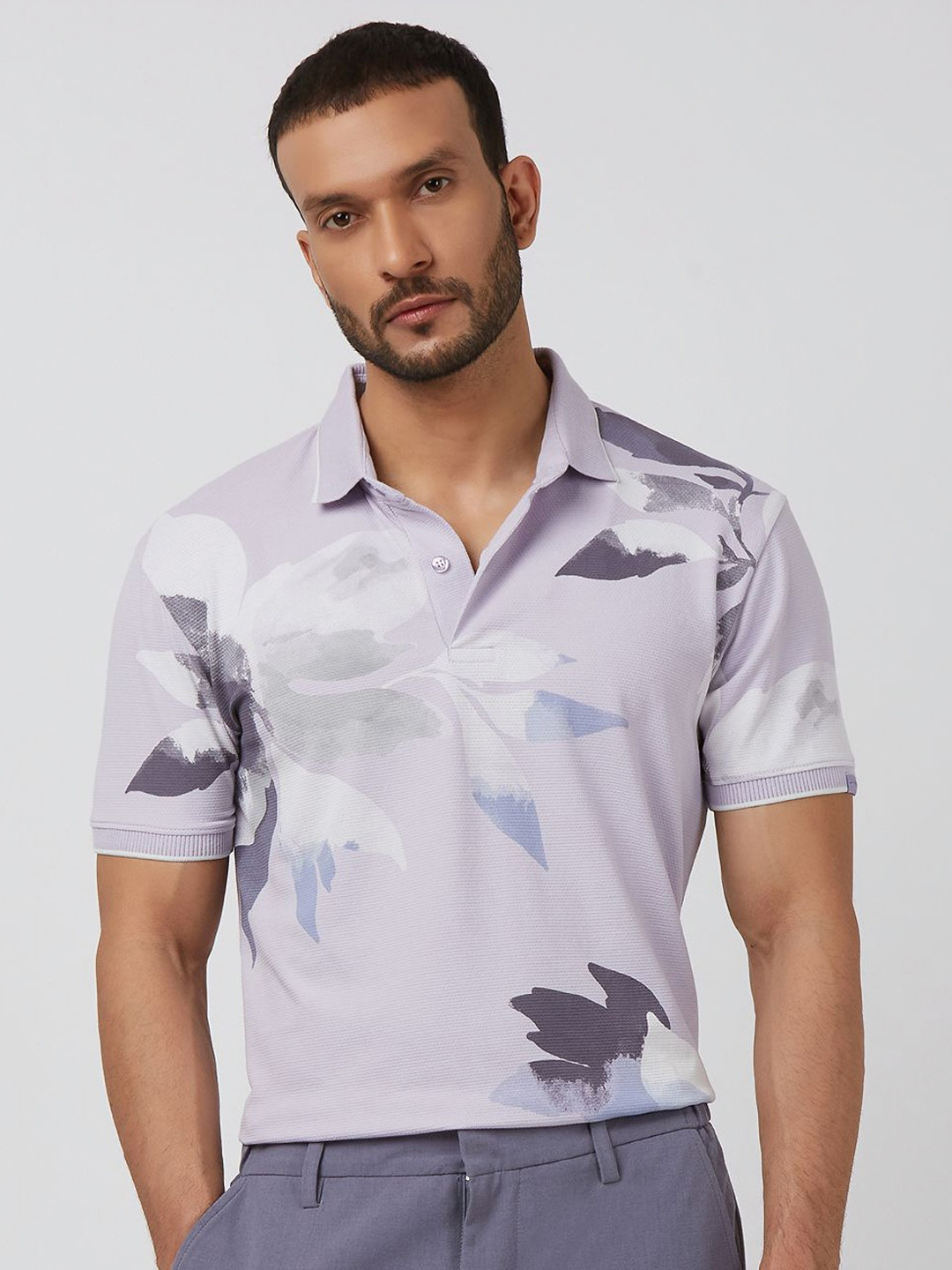 

Mufti Men Printed Polo Collar Pockets Slim Fit T-shirt, Purple