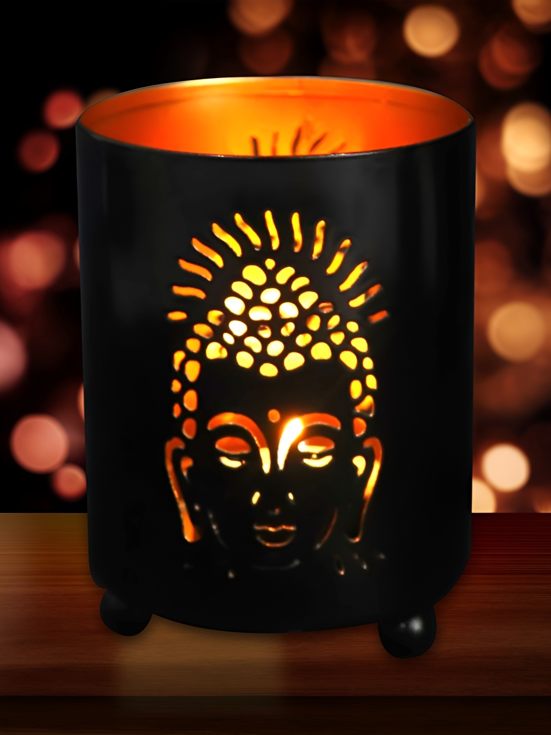 

PockMAN Black Buddha Cutout Metal Candle Holder