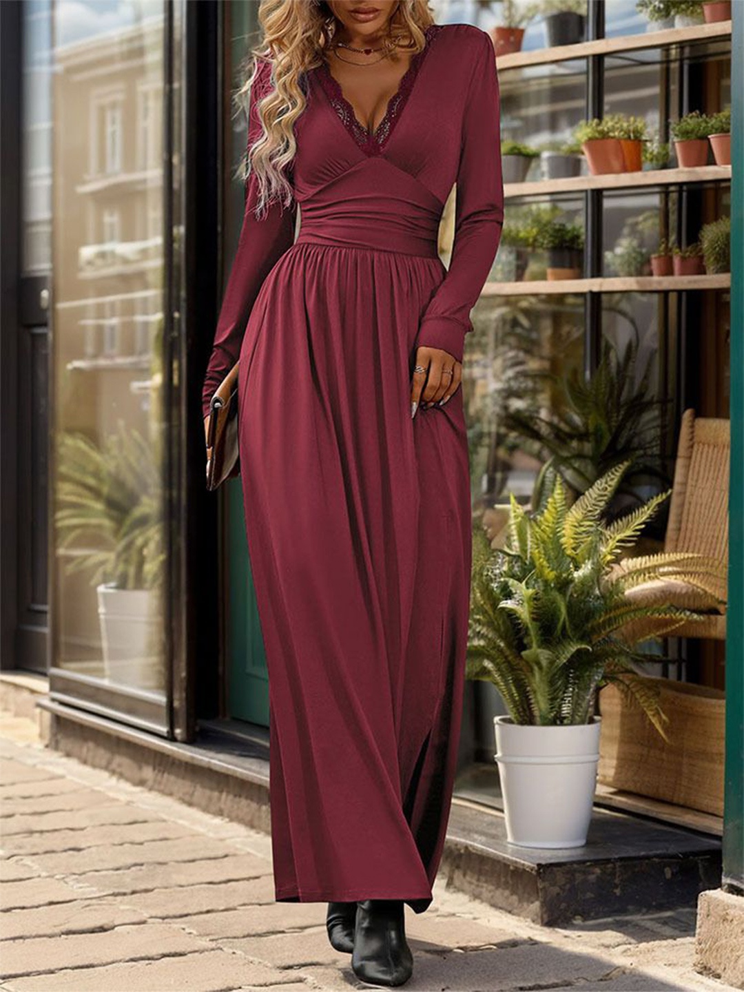 

StyleCast Solid V-Neck Maxi A-Line Dress, Magenta