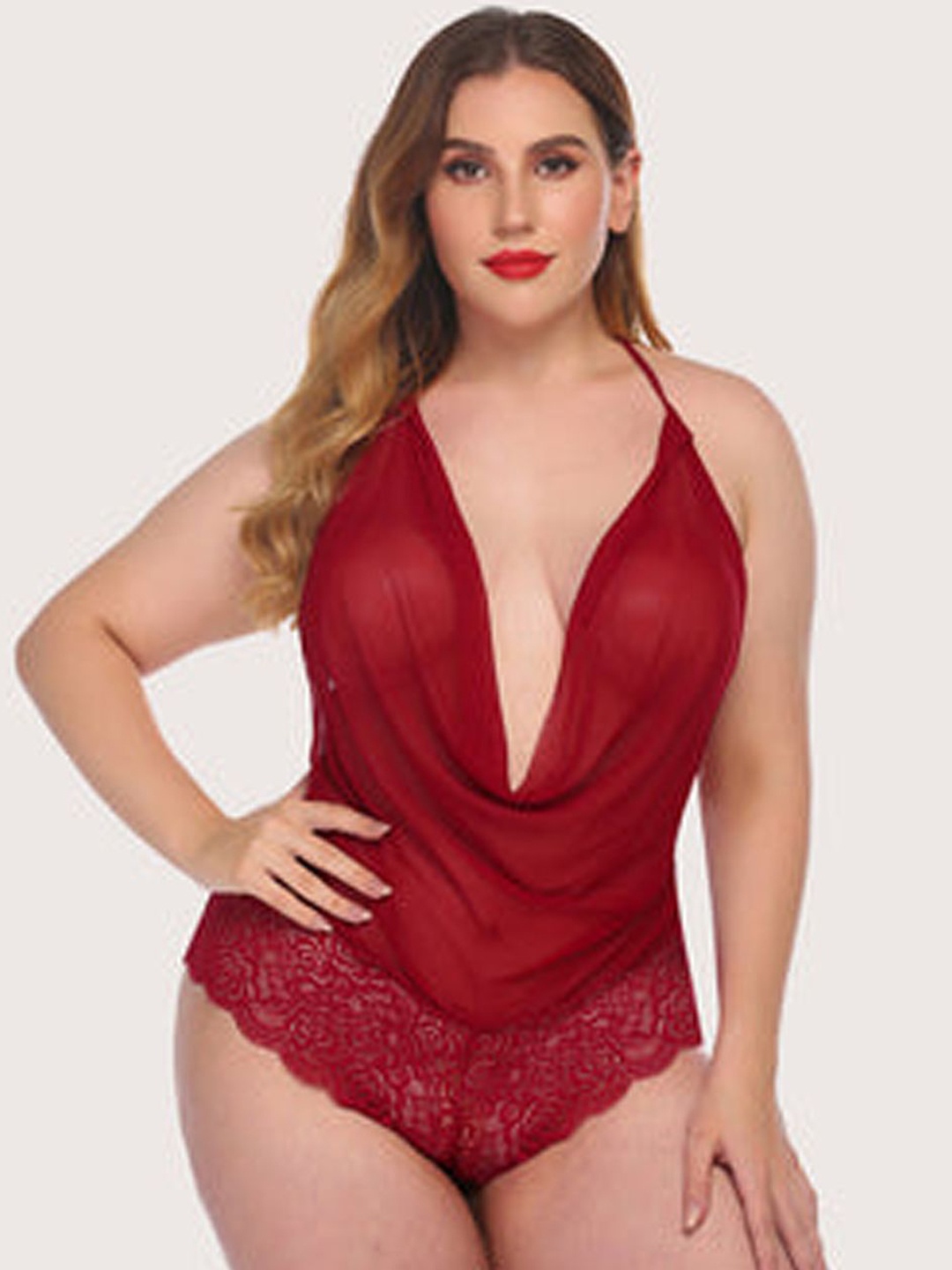 

Xivir Net Halter Neck Baby Doll with High-Low, Maroon