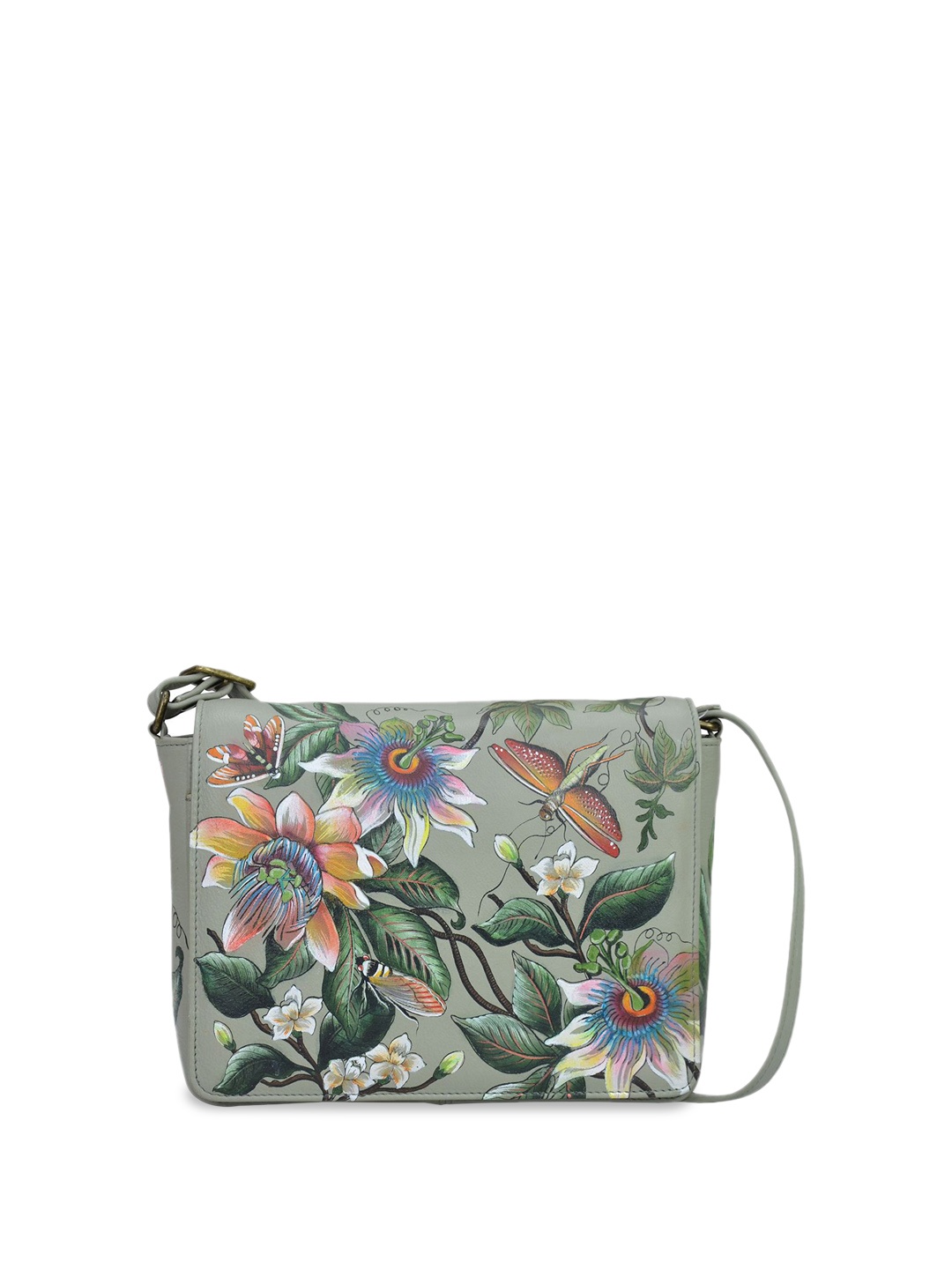 

Anuschka Floral Printed Leather Shopper Sling Bag, Grey