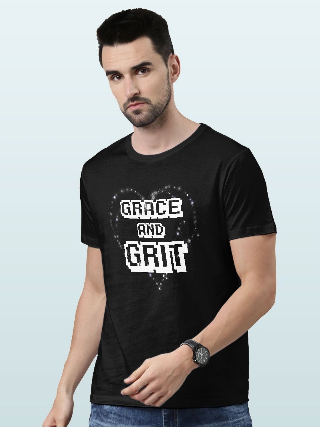 

macmerise Men Typography Printed Applique T-shirt, Black