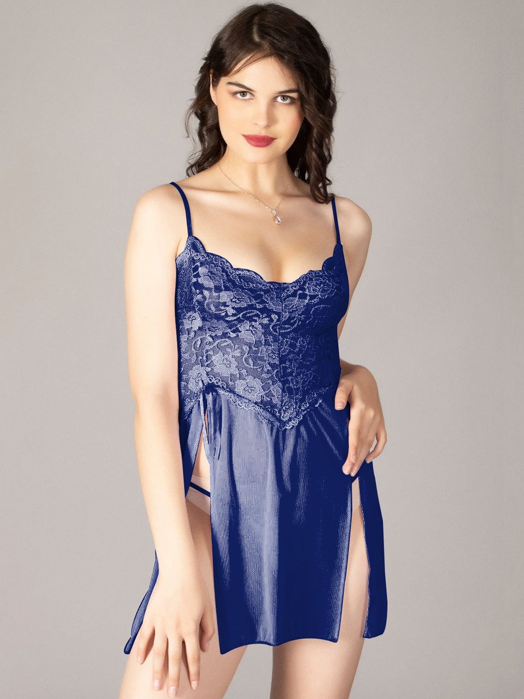

KRENOZ Net Self Design Baby Doll, Navy blue