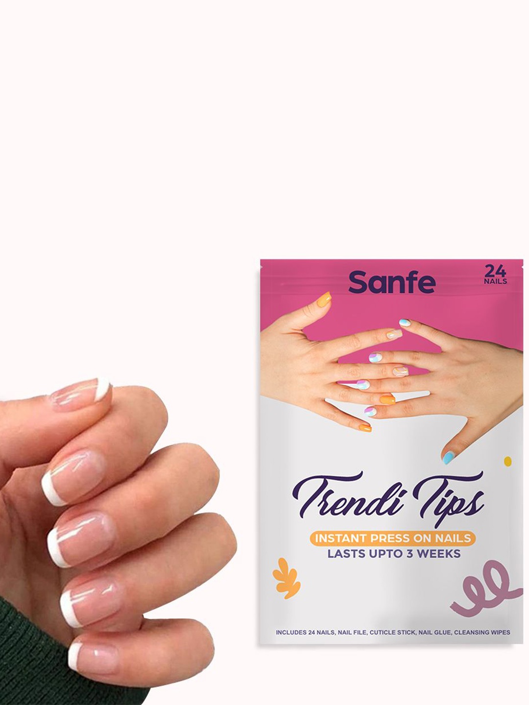 

Sanfe Trendi Tips Set Of 24 Instant Press On Nails - Transparent