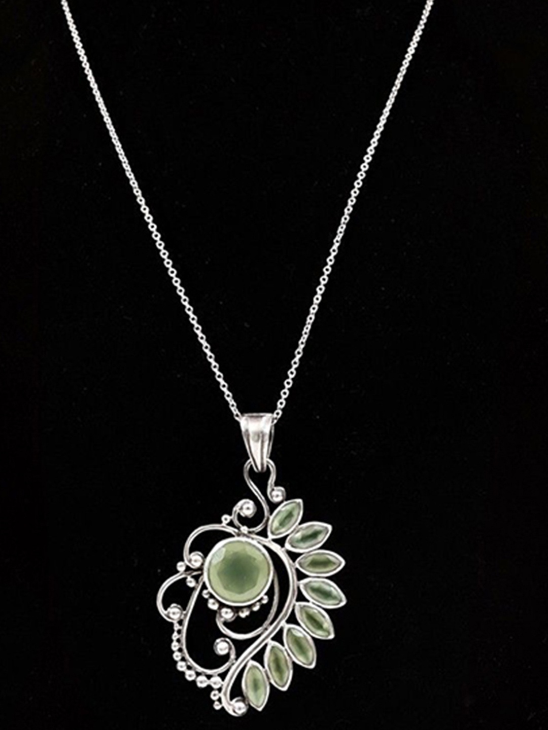 

Exotic India Prehnite Stone Sterling Silver Beautiful Pendant