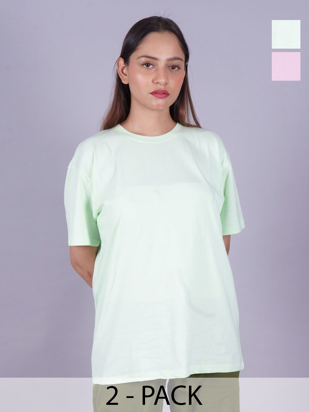 

VYVE Women Pack Of 2 Round Neck Solid T-shirts, Green