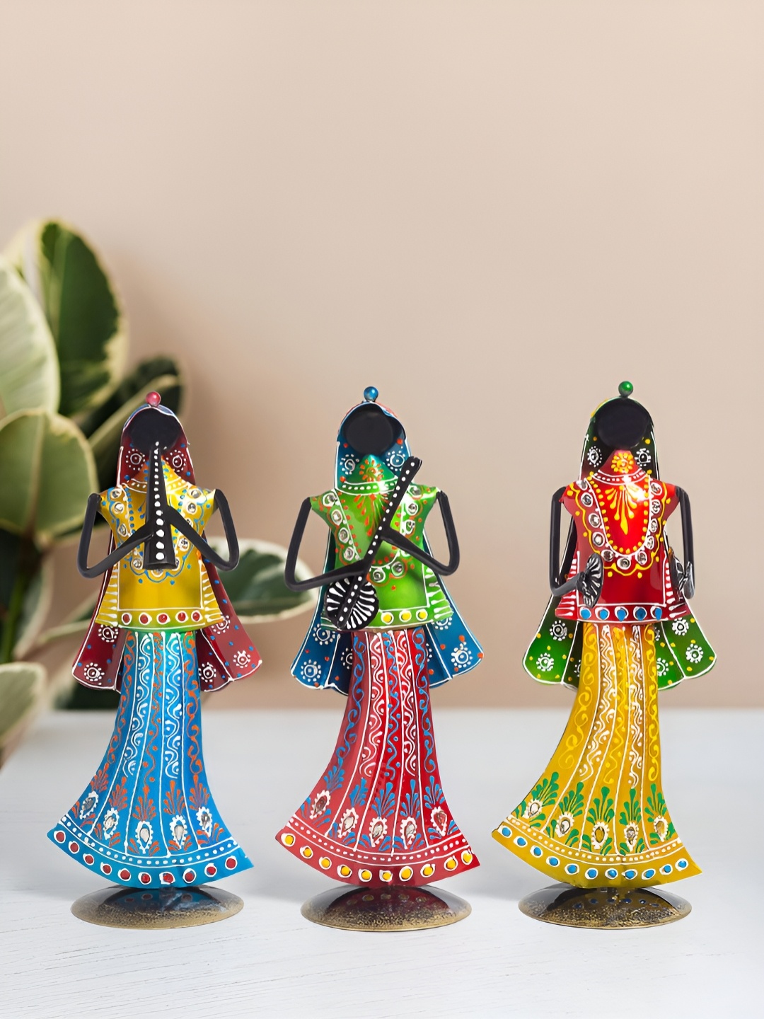 

Golden Peacock Black & Red 3 Pieces Tribal Showpieces