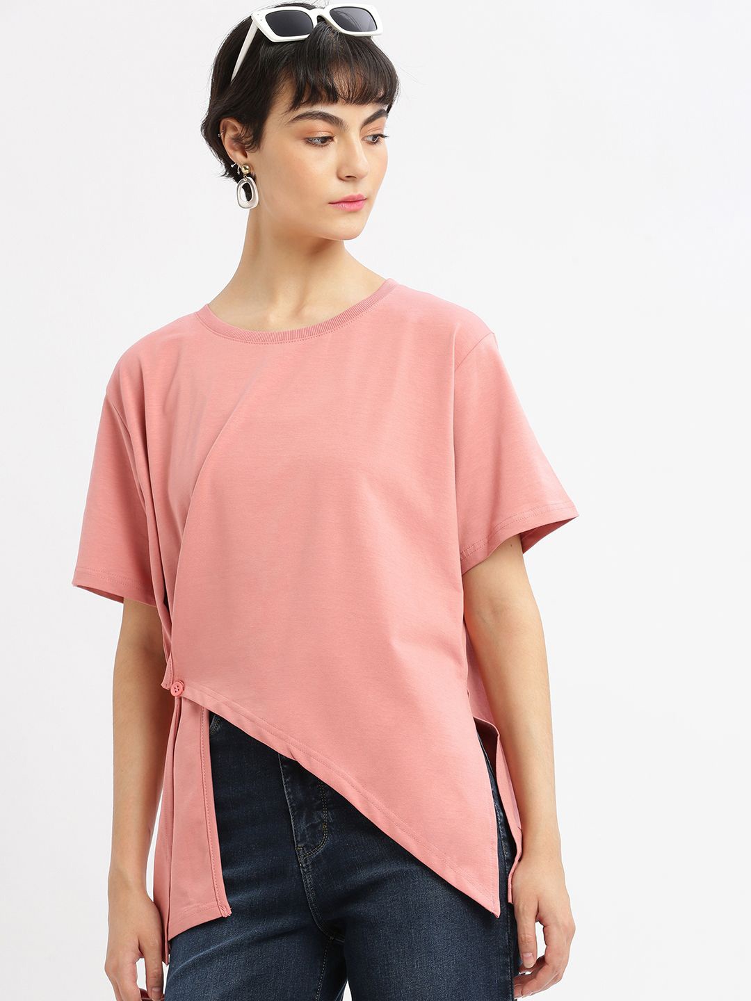 

SHOWOFF Colourblocked Cotton Top, Peach