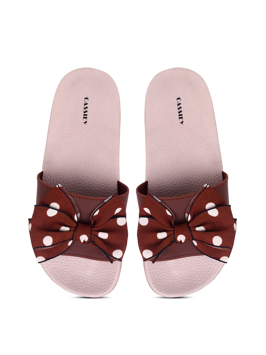 

CASSIEY Women Printed Bow Details Rubber Sliders, Brown