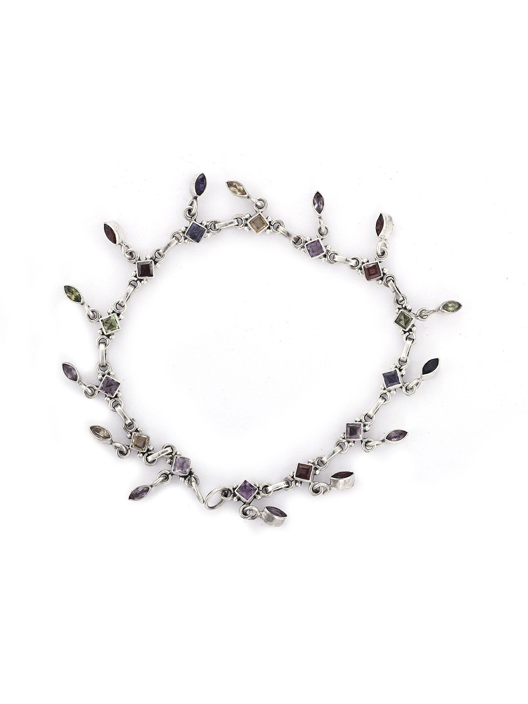 

Exotic India Multiple Gemstones Stylish Sterling Silver Bracelet