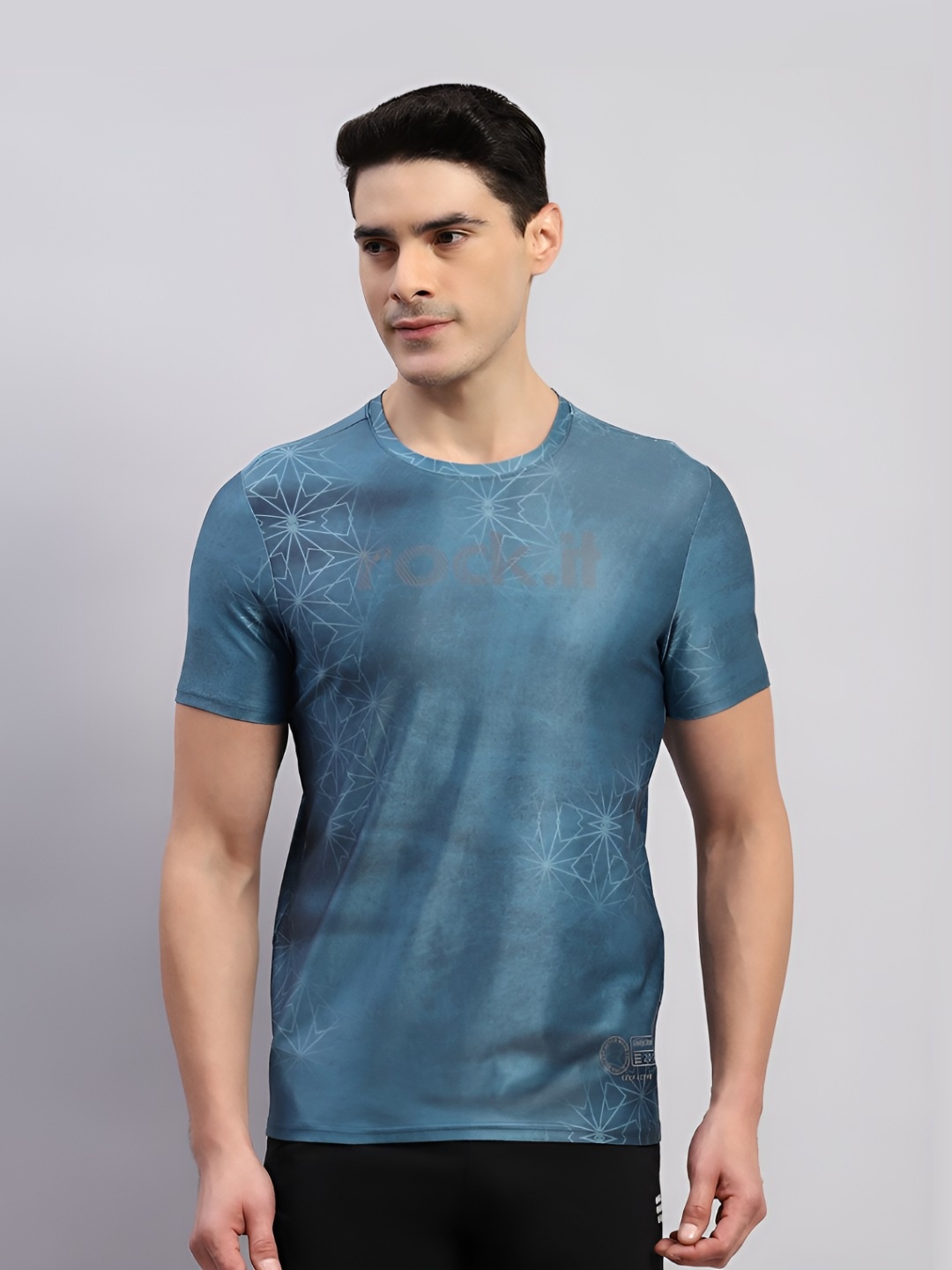 

rock.it Men Abstract Printed Neck T-shirt, Teal