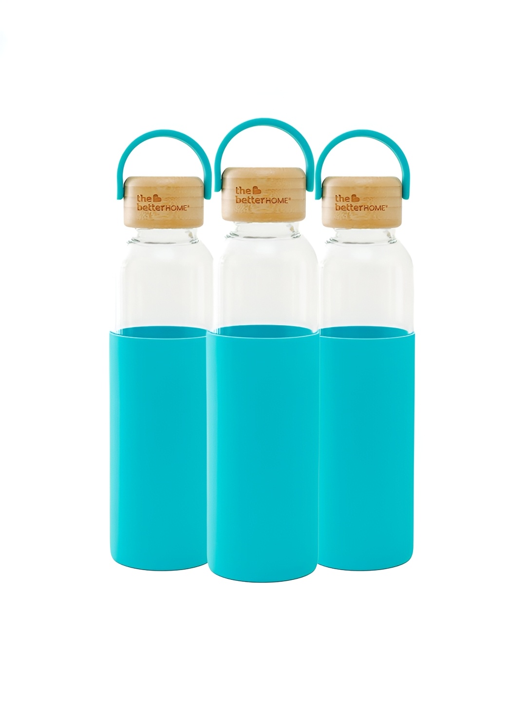 

The Better Home Blue 3 Pcs Borosilicate Glass Water Bottle With Sleeve & Bamboo Lid 500ml