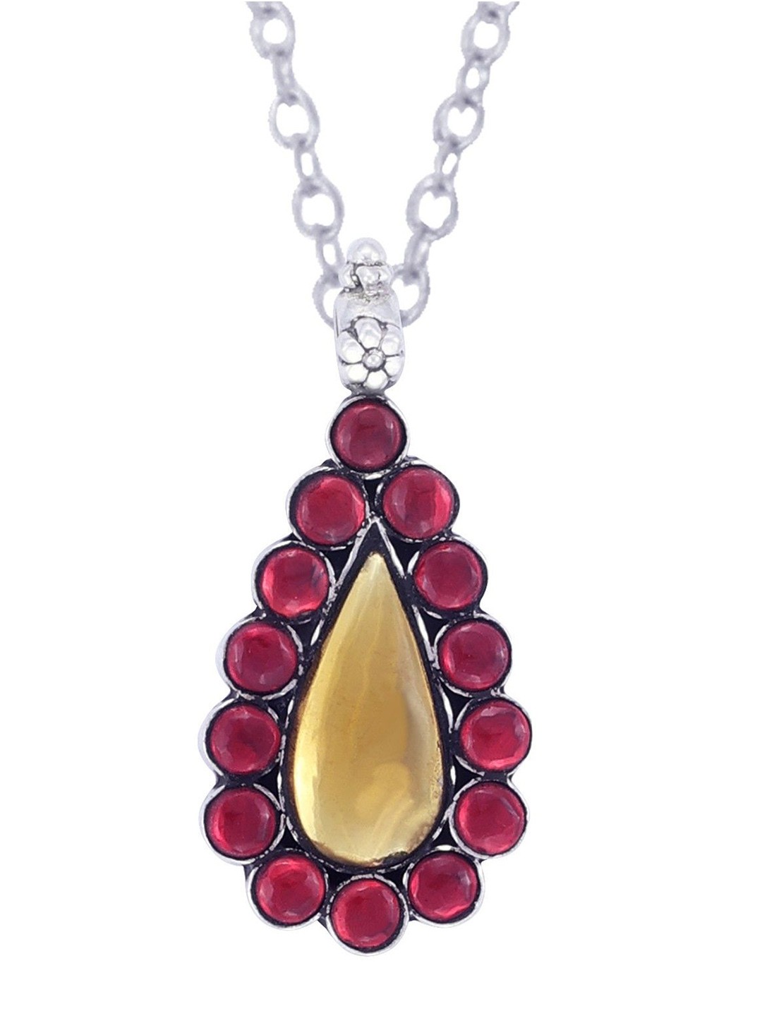 

Exotic India Red and Yellow Colored Glass Sterling Silver Pendant