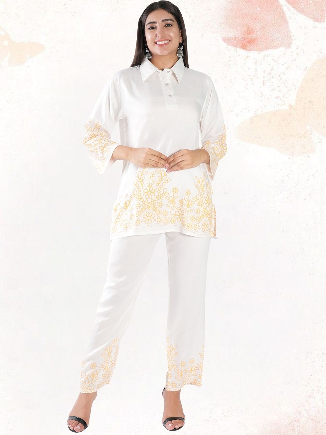

BAESD Printed Shirt Collar Tunic With Trouser Co-Ords, White
