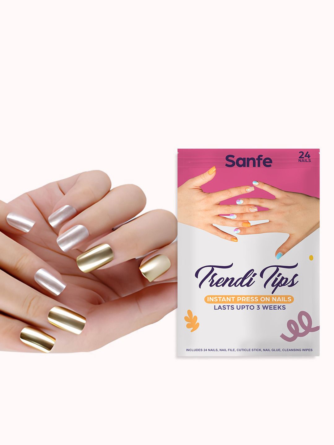 

Sanfe Trendi Tips Set Of 2 Instant Press On Nails - Silver