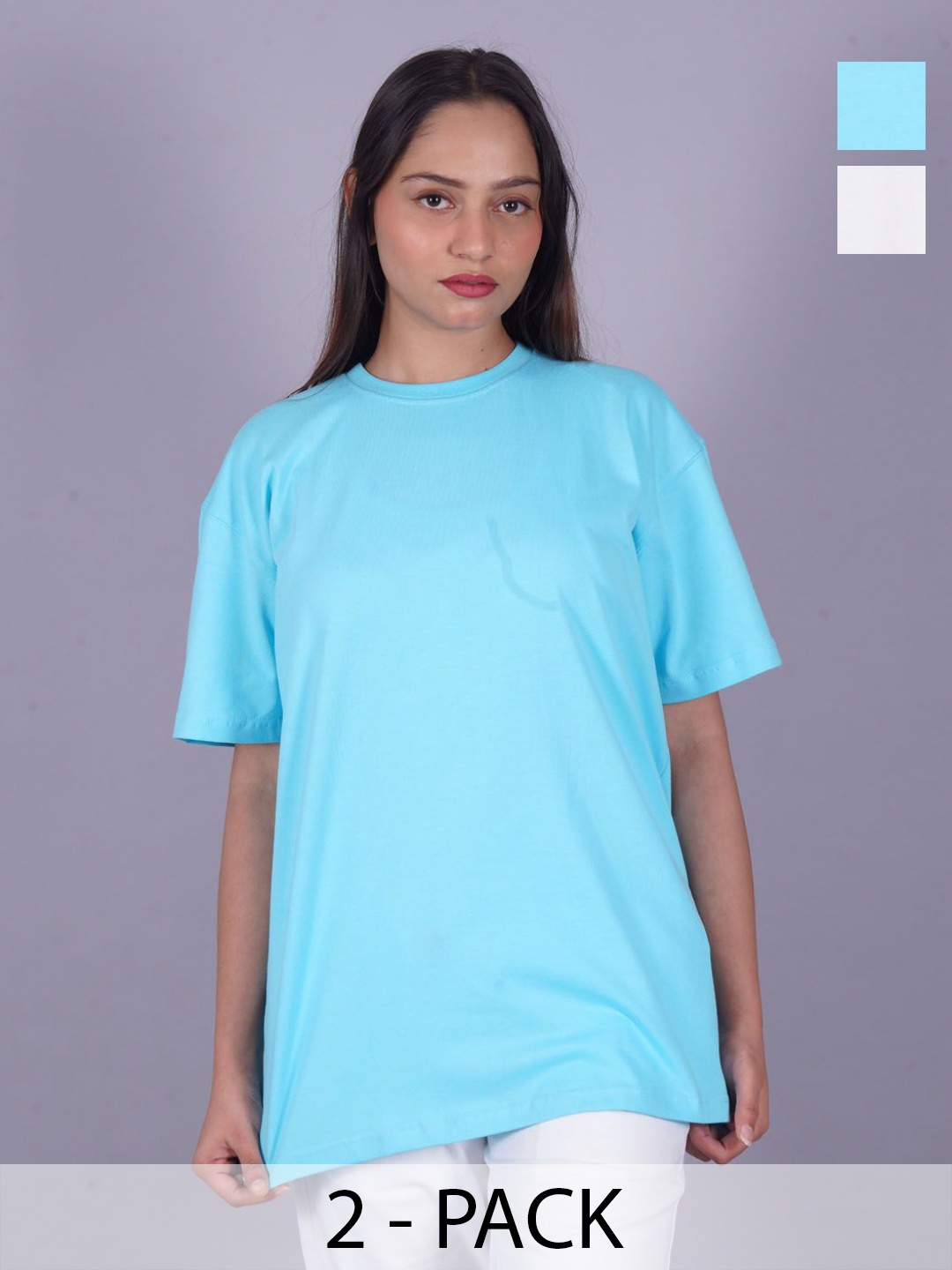 

VYVE Women Pack OF 2 Round Neck Solid T-shirt, Blue