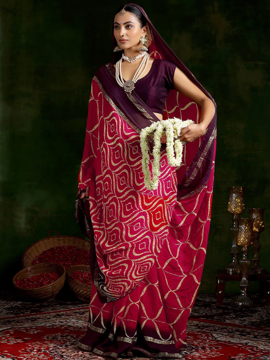 

Libas Ethnic Motifs Zari Saree, Pink