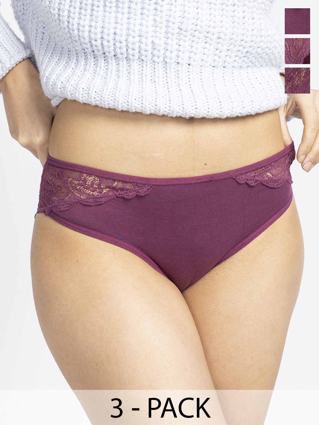 

EROTISSCH Women Pack Of 3 Lace Bikini Briefs, Purple