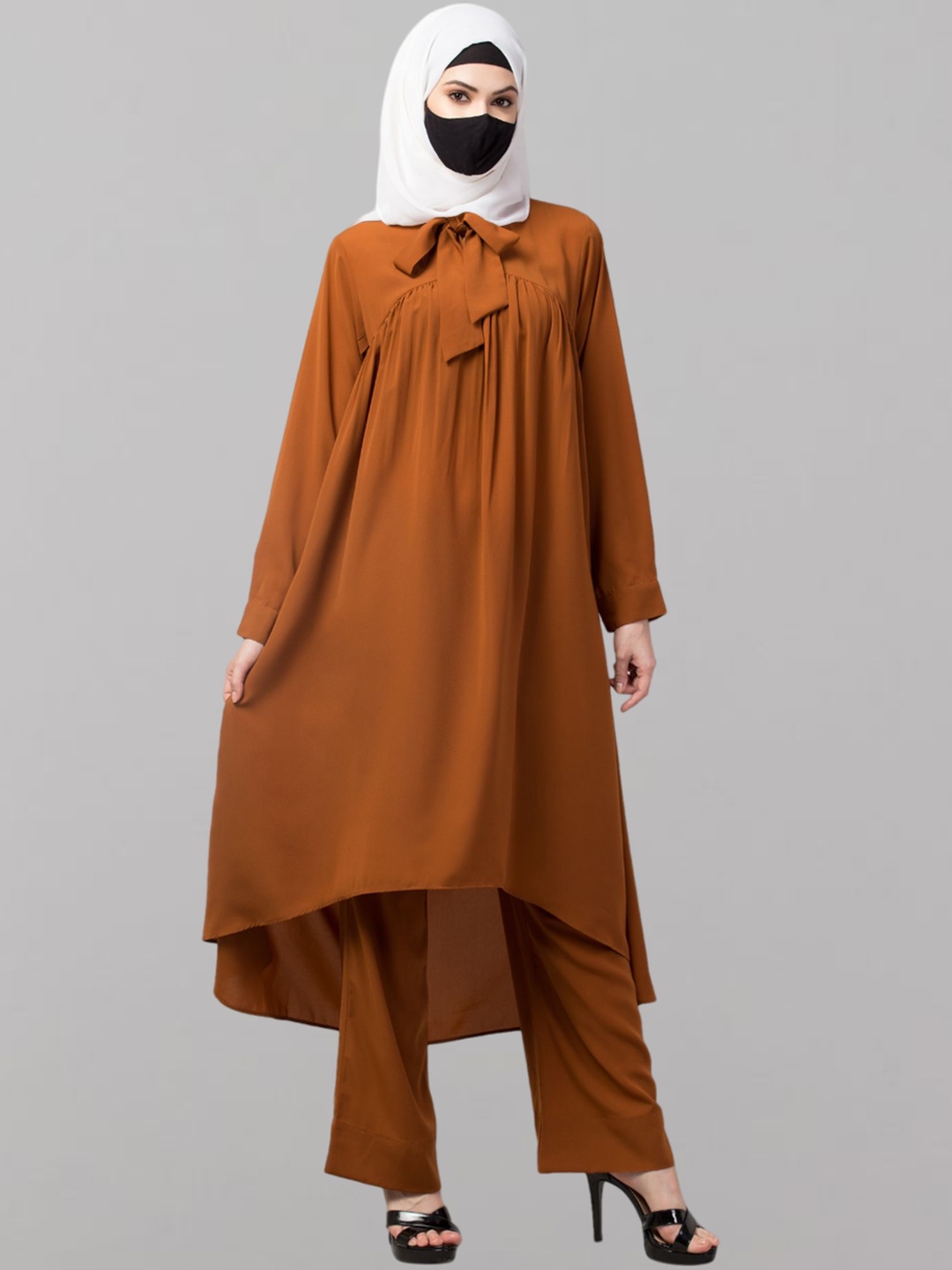 

MUSHKIYA Tie Up Neck Tunic & Trouser, Rust