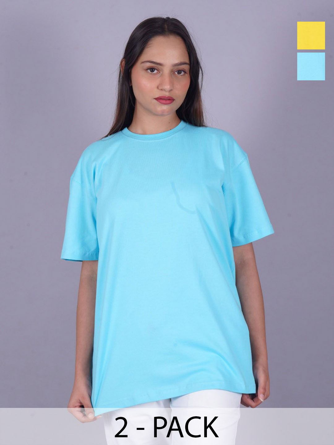 

VYVE Women Pack Of 2 Round Neck Solid T-shirt, Blue