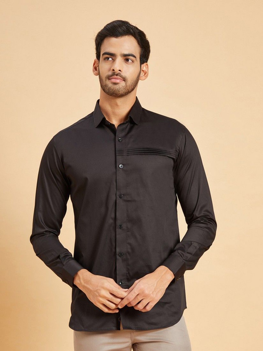 

HILO DESIGN Men Solid Cotton Original Opaque Casual Shirt, Black