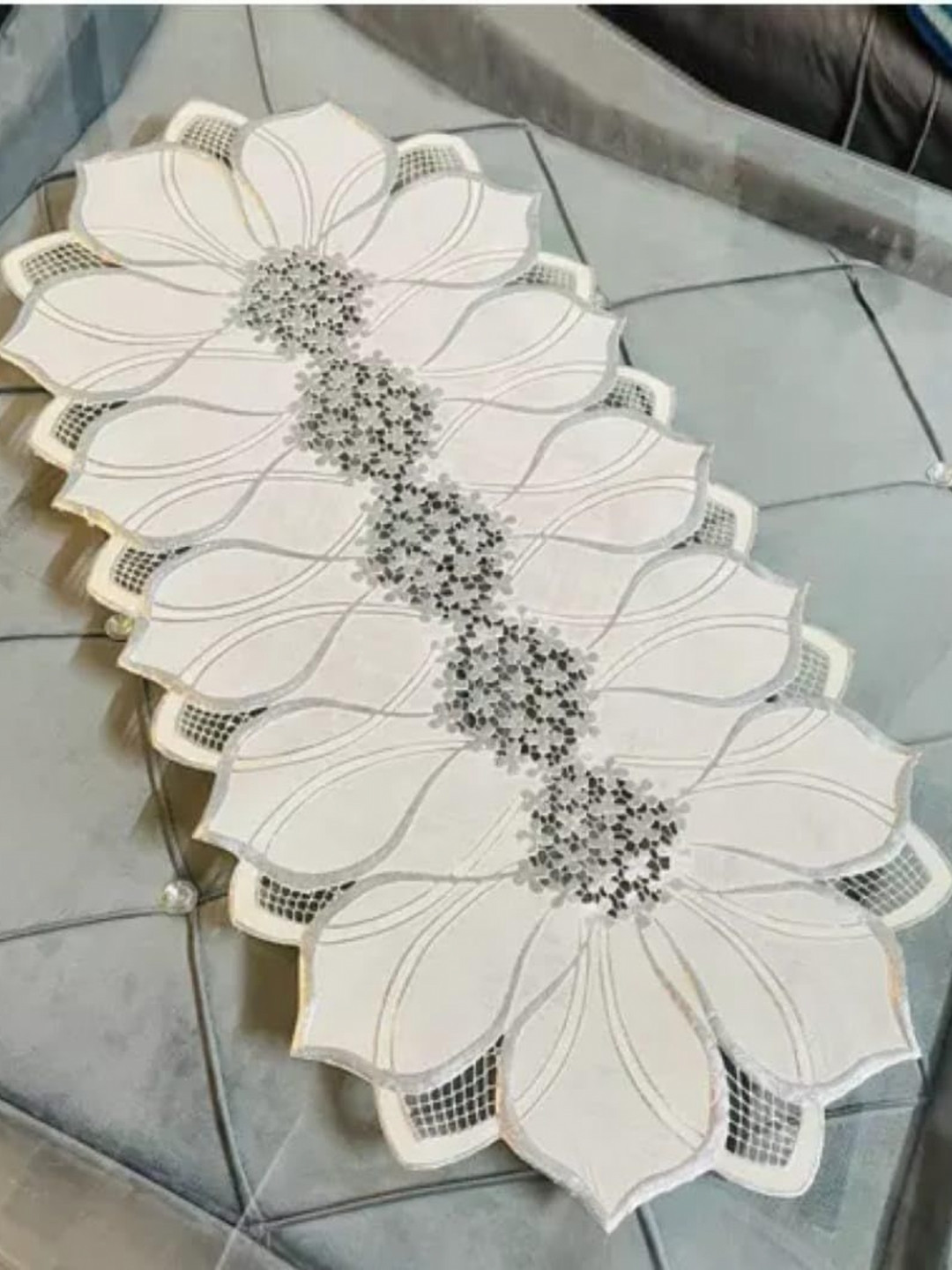 

Dakshya Industries Grey & White Floral Printed Table Runner, Silver