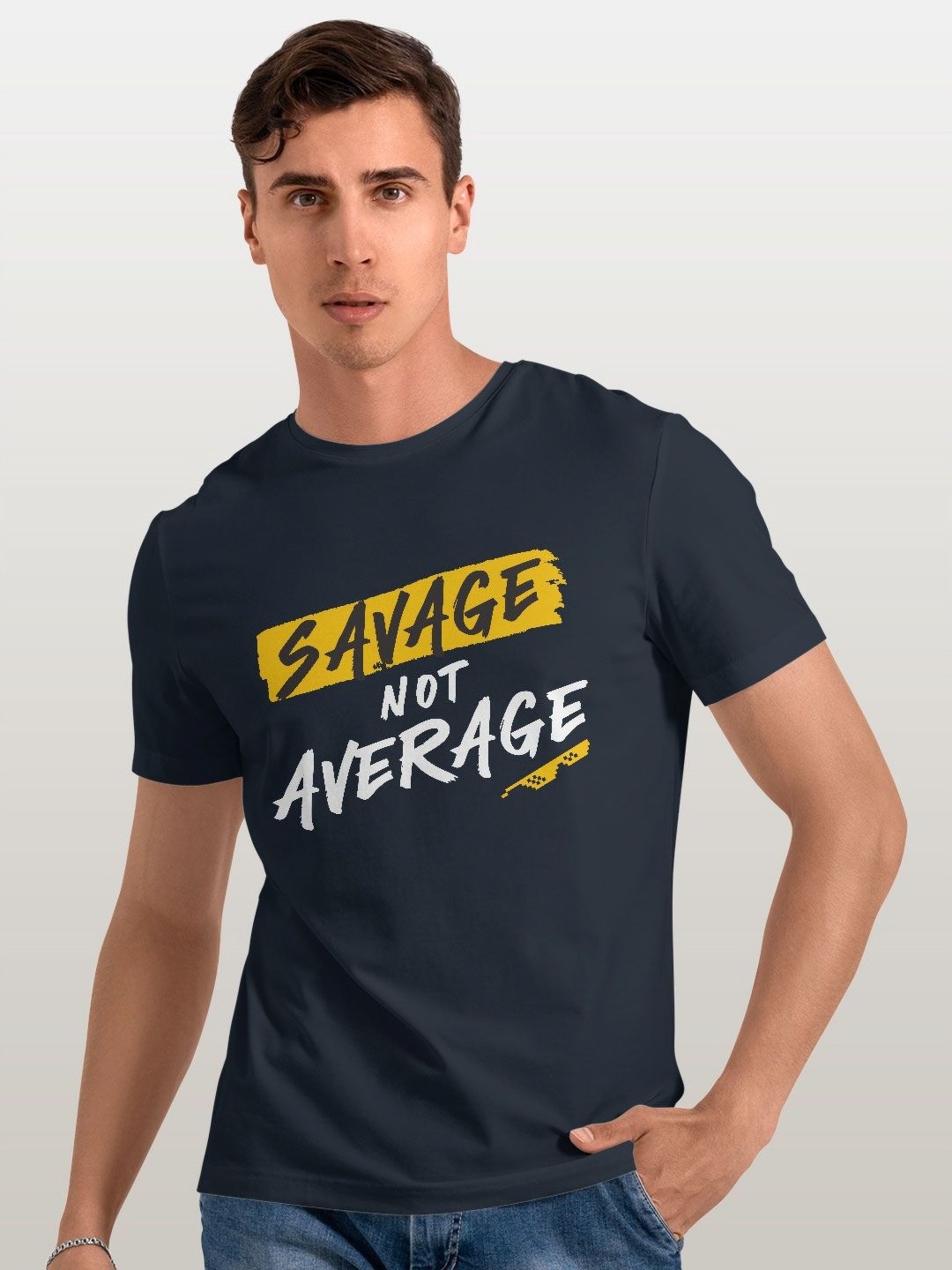 

macmerise Men Typography Printed Applique T-shirt, Blue