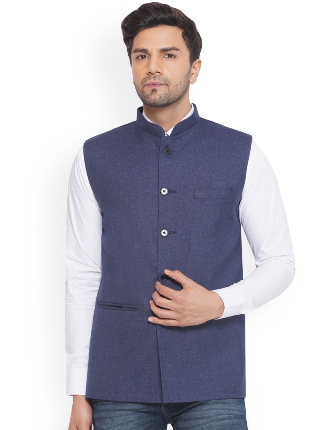 

VEERA PARIDHAAN Woven Nehru Jacket, Blue